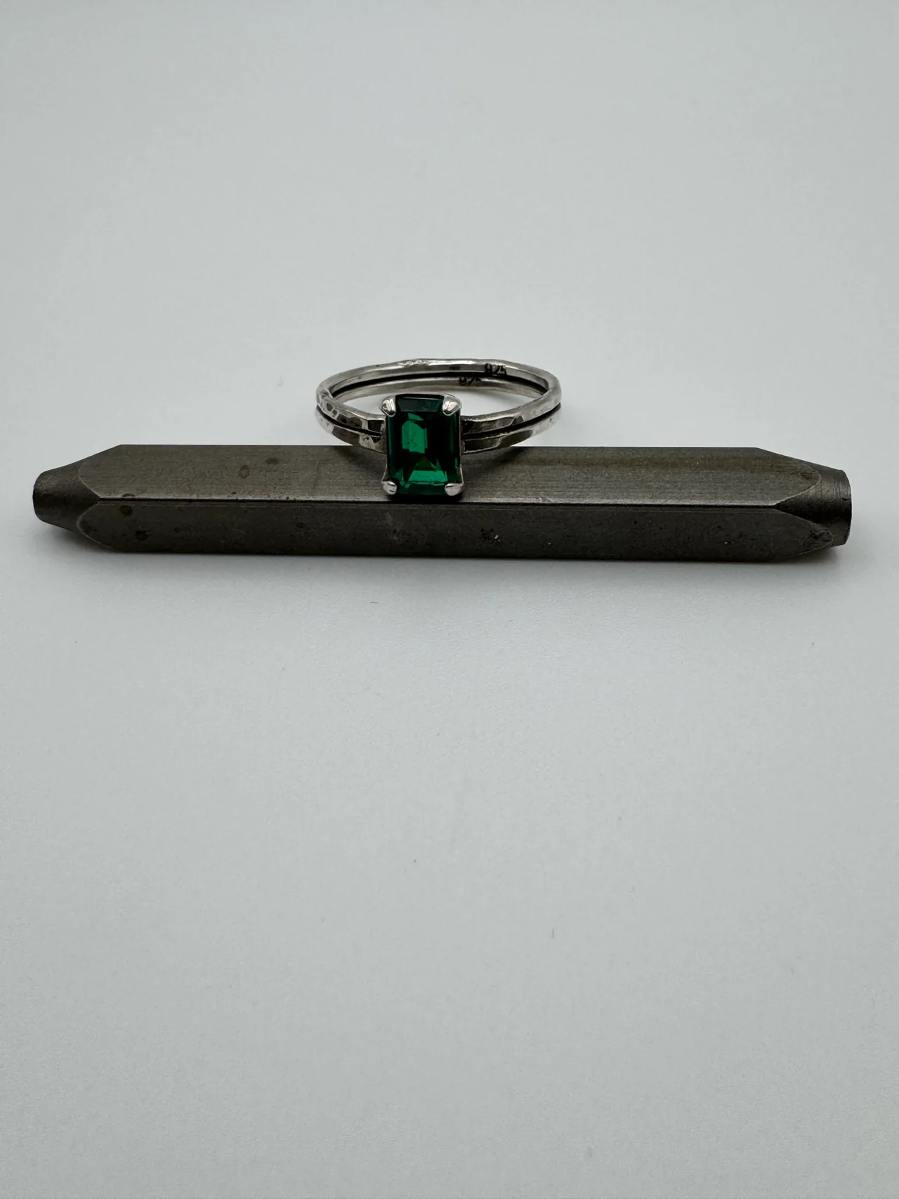 Emerald Cut Emerald on Hammered Cable Size 6.5